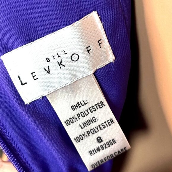 Bill Levkoff Purple Sleeveless Ruched Chiffon Gown With Sheer Neckline & V-Back - Picture 6 of 9